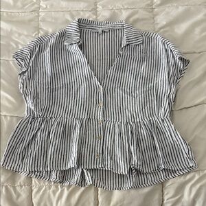 Love Tree Black and White Striped Peplum Blouse